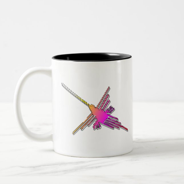 8 Bit Retro Video Game Nazca Lines Hummingbird Two-Tone Coffee Mug (Left)