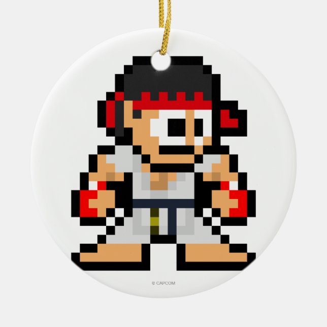 8-Bit Ryu Ceramic Ornament (Front)