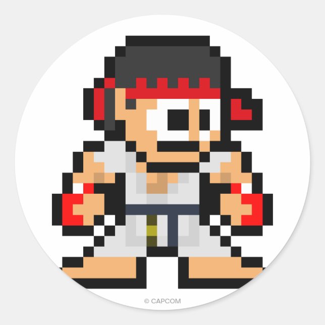 8-Bit Ryu Classic Round Sticker (Front)