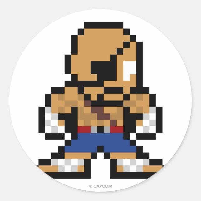 8-Bit Sagat Classic Round Sticker (Front)