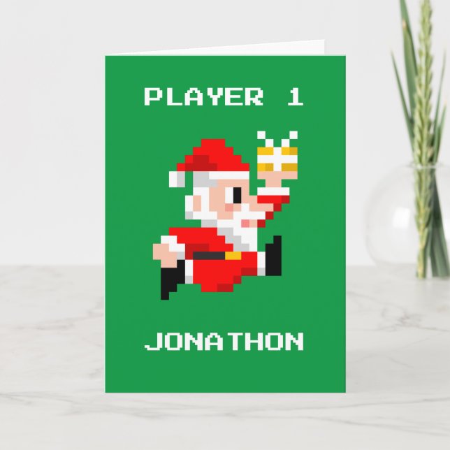 8-Bit Santa Claus Christmas Greeting Card (Front)