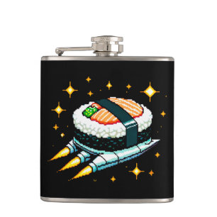 8-Bit Space Sushi Adventure - Cosmic Cuisine Art Flask