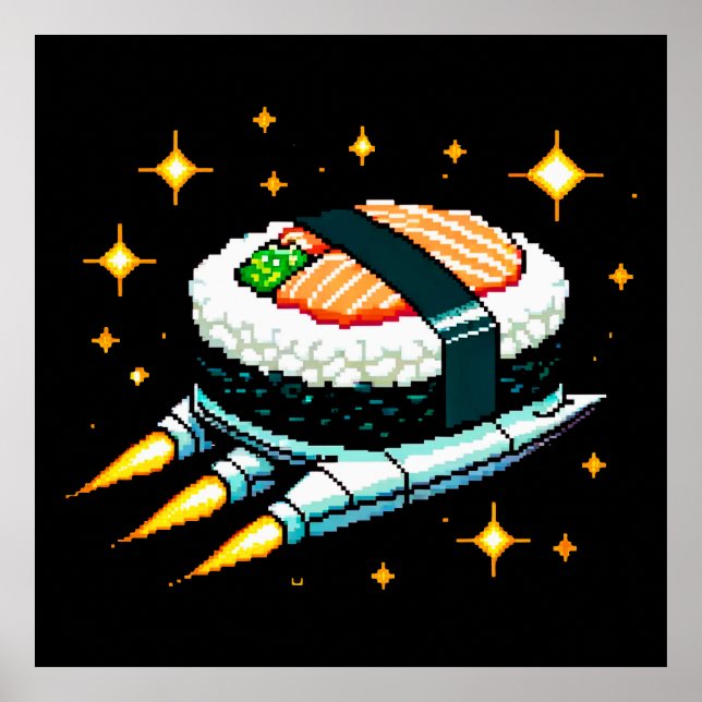 8-Bit Space Sushi Adventure - Cosmic Cuisine Art Poster (Front)