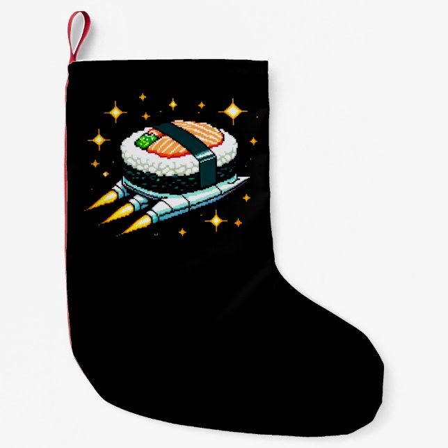 8-Bit Space Sushi Adventure - Cosmic Cuisine Art Small Christmas Stocking (Front)