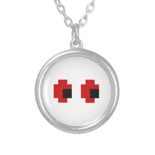 8 Bit Spooky Red Eyes Silver Plated Necklace