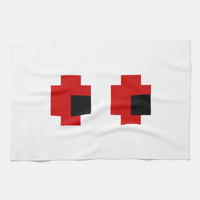 8 Bit Spooky Red Eyes Towel (Horizontal)