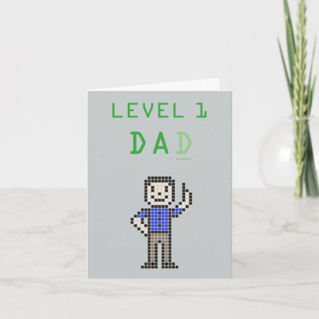 8-Bit Style "Level 1 Dad" Father's Day Card (Front)