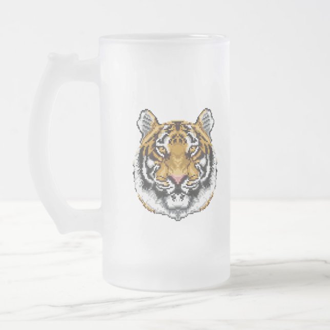 8 Bit Tiger Frosted Glass Beer Mug (Left)