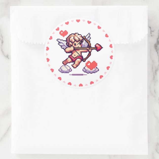 8 bit Valentine's day retro cupid Classic Round Sticker (Bag)