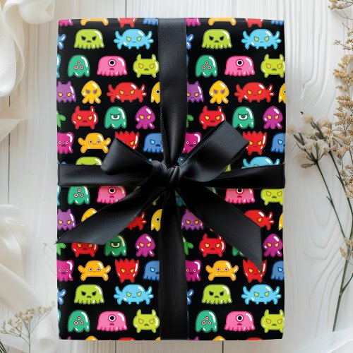 8 Bit Video Game Monsters Pixel Gamer Pattern Wrapping Paper