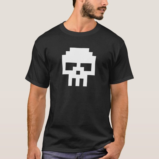 8 Bit White Pixel Skull T-Shirt (Front)