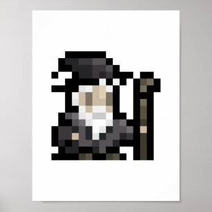 8-Bit Wizard 16x16 Sprite Pixel Art Poster