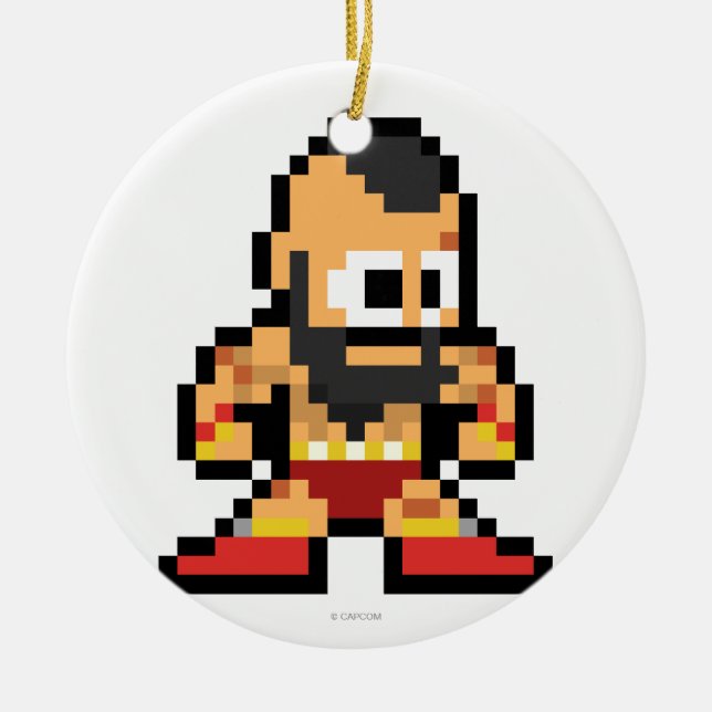 8-Bit Zangief Ceramic Ornament (Front)
