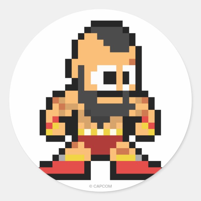 8-Bit Zangief Classic Round Sticker (Front)