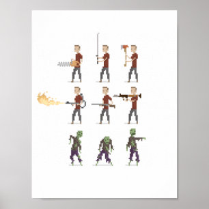 8-Bit Zombie Apocalypse Pixel Art Poster