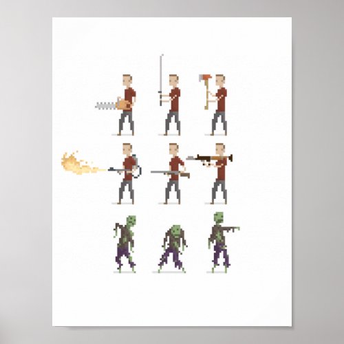 8_Bit Zombie Apocalypse Pixel Art Poster