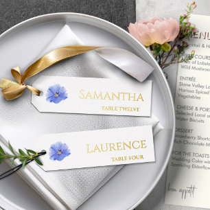 8 Blue Flower Wedding Gold Foil Font Name Tags Holiday Card