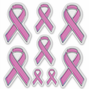 8 Chrome Style Print Pink Ribbon Awareness Sticker