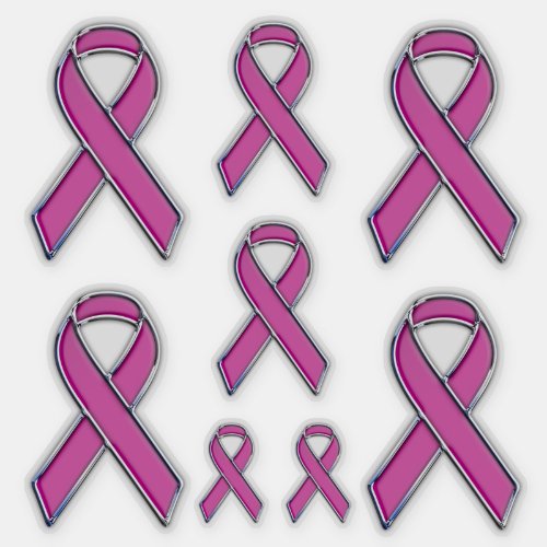 8 Chrome Style Print Pink Ribbon Awareness Sticker
