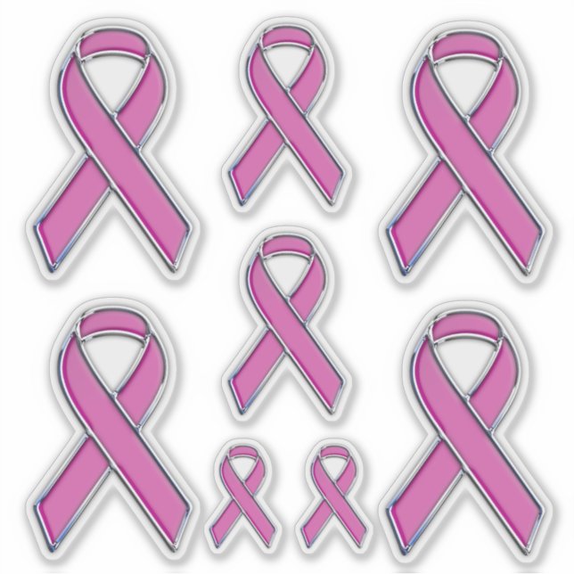 8 Chrome Style Print Pink Ribbon Awareness Sticker (Front)