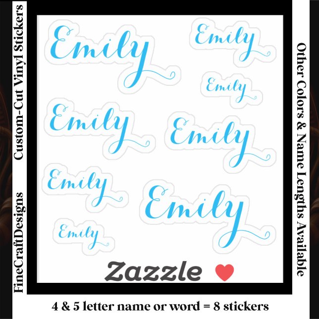 8 Custom Name Word, 4-5 letters Elegant Script Blu Sticker (Creator Uploaded)