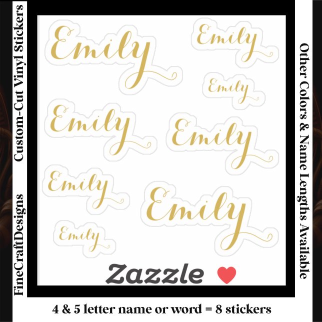 8 Custom Name Word, 4-5 letters Elegant Script Gld Sticker (Creator Uploaded)