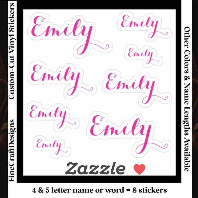 8 Custom Name Word, 4-5 letters Elegant Script Pnk Sticker (Creator Uploaded)