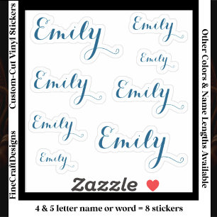 8 Custom Name Word, 4-5 letters Elegant Script Tel Sticker