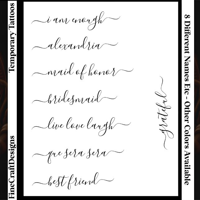 8 Custom Name/Word Elegant Calligraphy Script Blk Temporary Tattoos (Creator Uploaded)