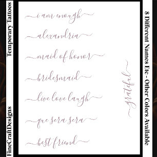 8 Custom Name/Word Elegant Calligraphy Script Mve Temporary Tattoos
