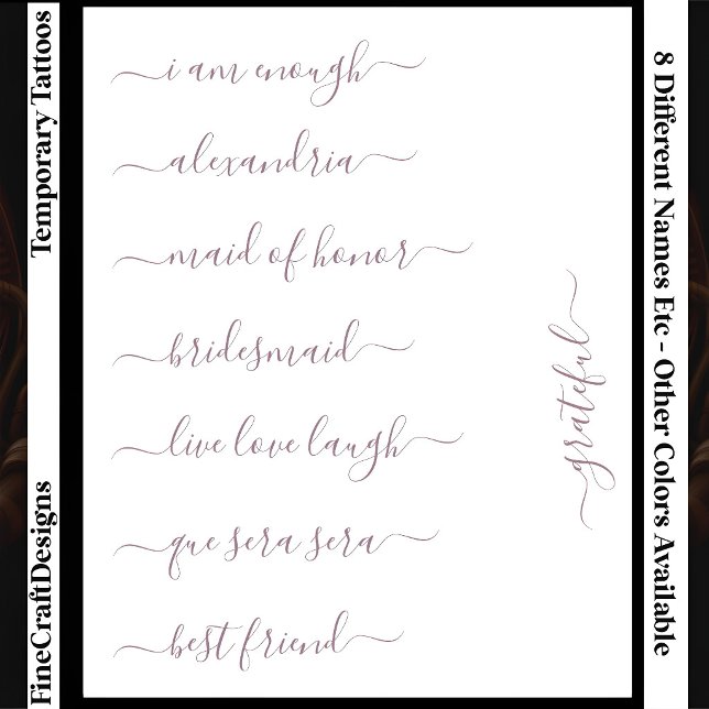 8 Custom Name/Word Elegant Calligraphy Script Mve Temporary Tattoos (Creator Uploaded)
