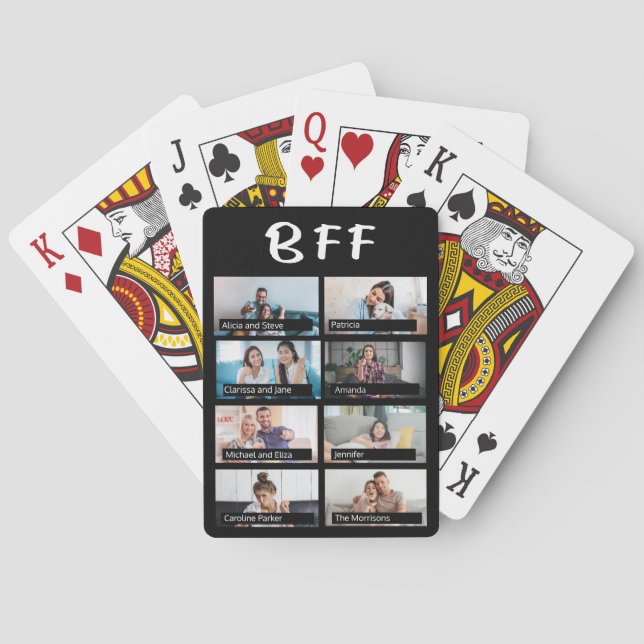 8 custom photo grid collage friends BFF script Poker Cards (Back)
