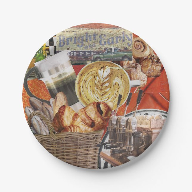 8 Dessert Size Paper Plates with Coffee Theme (Front)