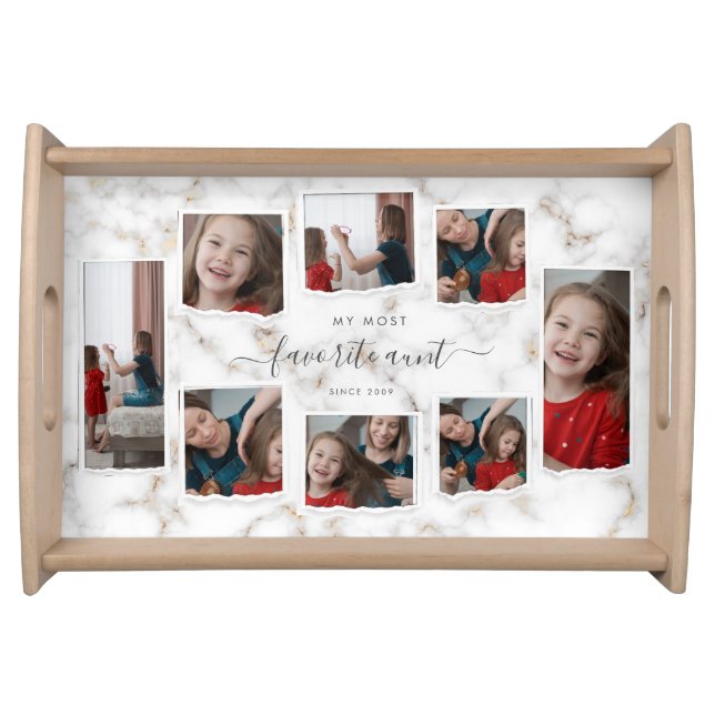 8 Eight Photo Collage Aunty Modern Elegant Family Serving Tray (Front)