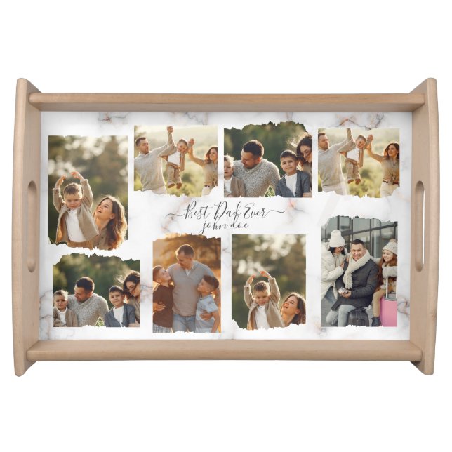 8 Eight Photo Modern Elegant Collage Family Love Serving Tray (Front)