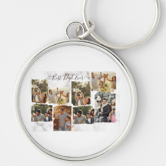 8 Eight Photo Modern Elegant Collage Keychain (Front)