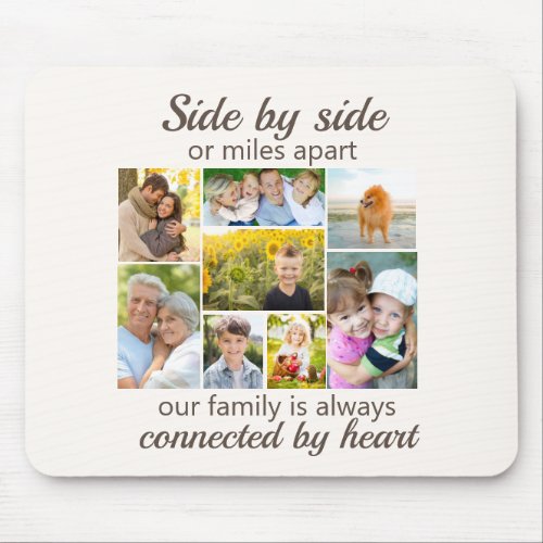 8 Family Photo Collage Connected by Heart Mouse Pad