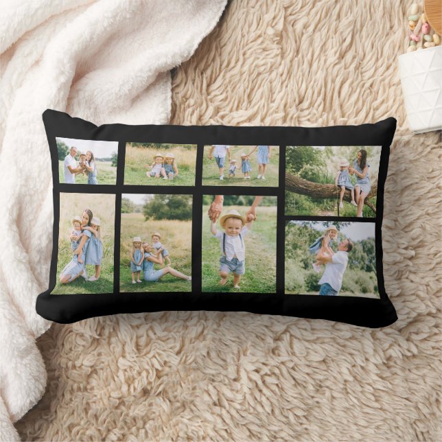 8 Family Photo Collage Create Your Own Lumbar Pillow (Blanket)