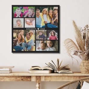 8 Family Photo Collage DIY Create Your Own Black Faux Canvas Print