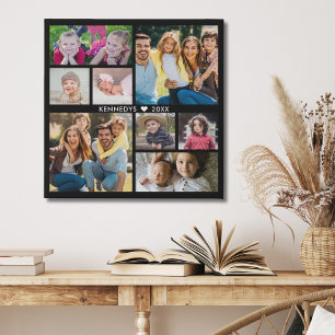 8 Family Photo Collage DIY Create Your Own Black Faux Canvas Print