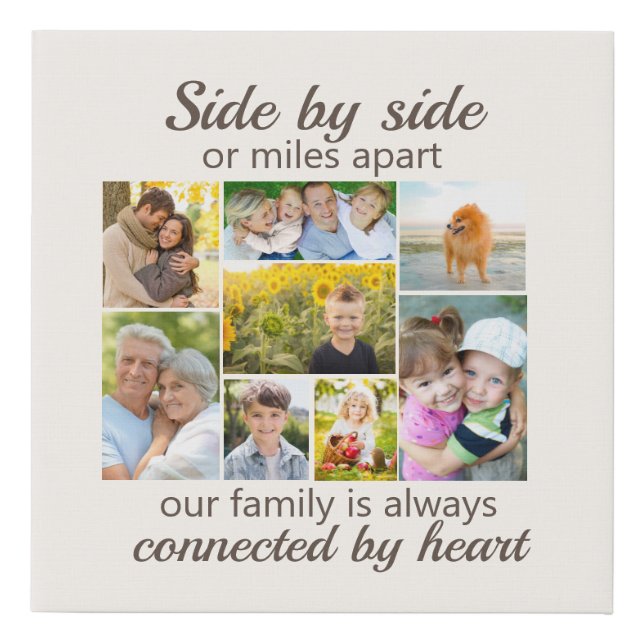 8 Family Photo Collage White Connected by Heart Faux Canvas Print (Front)