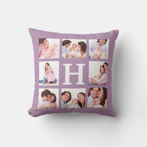 8 Family Photos with Jumbo Monogram Choose Color Throw Pillow