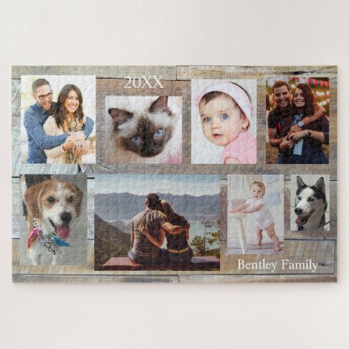 8 Family Photos Wood Grained Puzzle