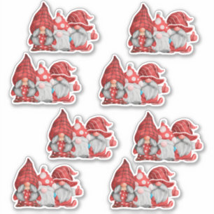 8 Gnomes stickers red and blue Christmas