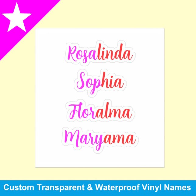 8 Handwritten Transparent Waterproof Names, Girly Sticker (Handwritten Script Names for girls )