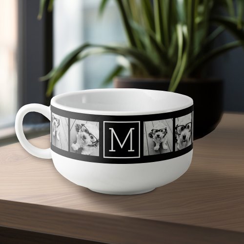 8 Instagram Photo Collage Custom Monogram Black Soup Mug