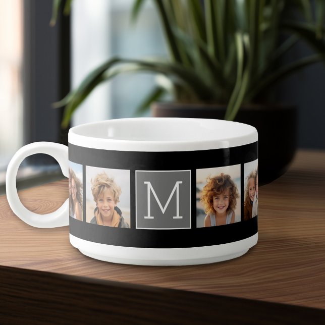 8 Instagram Photo Collage Custom Monogram Bowl (Personalized chili mug)