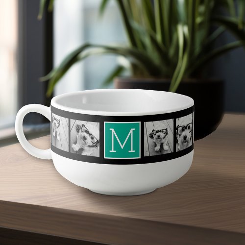 8 Instagram Photo Collage Custom Monogram Green Soup Mug