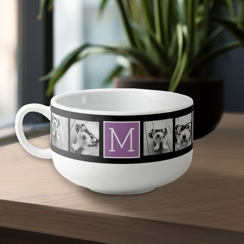 8 Instagram Photo Collage Custom Monogram Lilac Soup Mug
