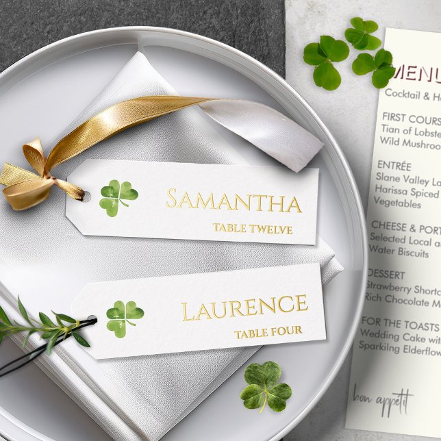 8 Irish Shamrock  & Gold Foil Wedding Name Tags Holiday Card (Creator Uploaded)